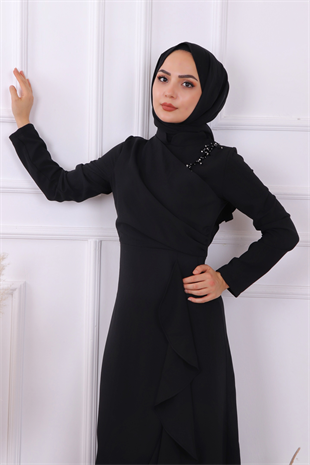 Önü Drape Ve Taş Detaylı Abiye 