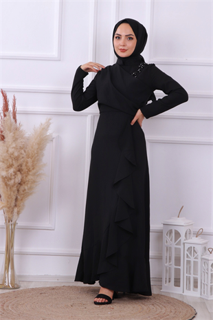 Önü Drape Ve Taş Detaylı Abiye 