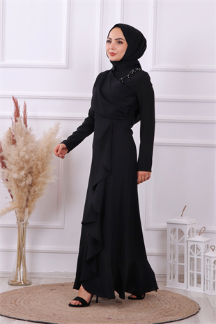Önü Drape Ve Taş Detaylı Abiye 