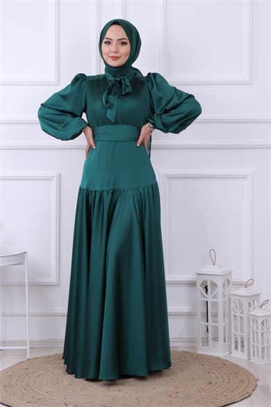 Önü Drapeli Balon Kol Elbise