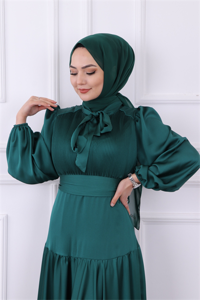 Önü Drapeli Balon Kol Elbise