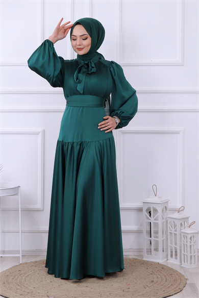 Önü Drapeli Balon Kol Elbise