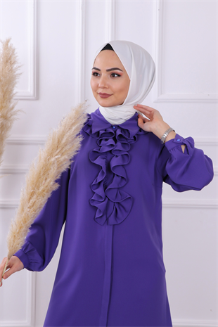 Önü Fırfırlı Tunik Mor
