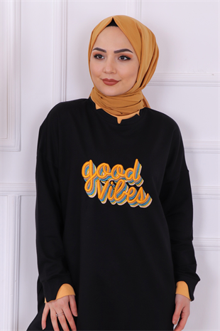 Önü Good Vibes Yazılı Sweat Siyah
