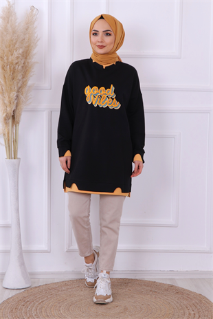 Önü Good Vibes Yazılı Sweat Siyah