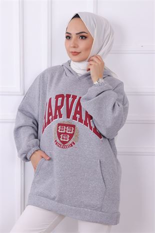Önü Harvard Yazılı Üç İplik Tunik Gri