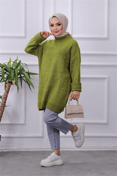 Önü İncili Tunik Yeşil