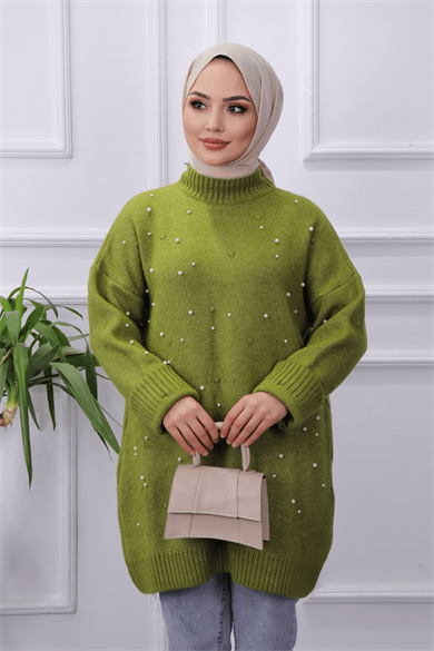 Önü İncili Tunik Yeşil