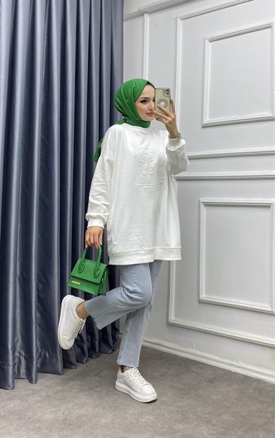 Önü Kabartma Baskılı İki İplik Sweat 