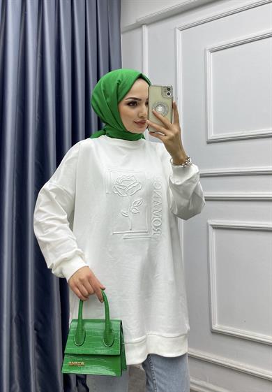 Önü Kabartma Baskılı İki İplik Sweat 