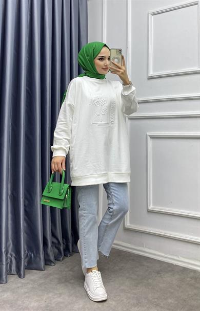 Önü Kabartma Baskılı İki İplik Sweat 
