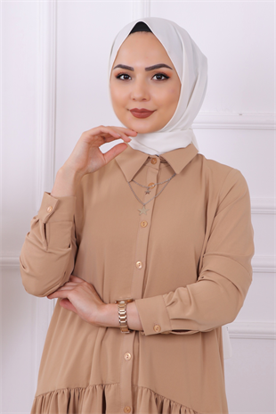 Önü Kısa Arkası Uzun Düğmeli Tunik Vizon