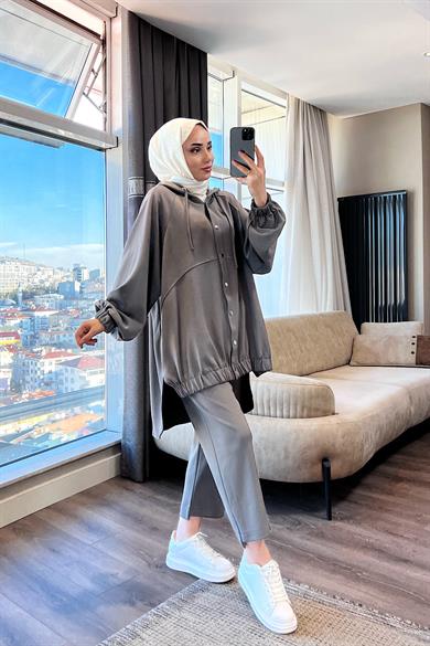 Önü Kısa Arkası Uzun Oysho Kumaş Takım Gri