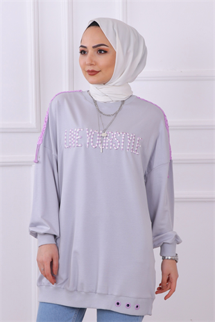 Önü Live Yourstyle Yazılı Sweat Gri