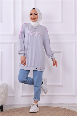 Önü Live Yourstyle Yazılı Sweat Gri