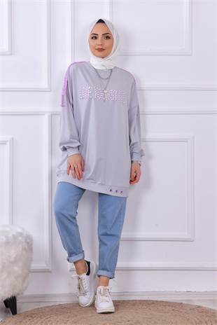 Önü Live Yourstyle Yazılı Sweat Gri