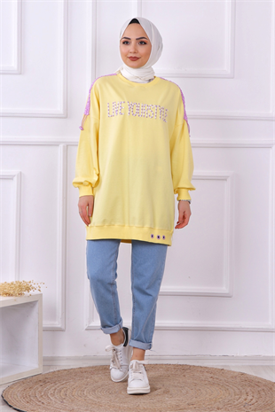 Önü Live Yourstyle Yazılı Sweat Sarı