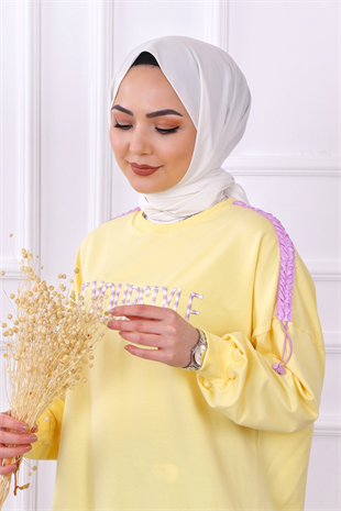 Önü Live Yourstyle Yazılı Sweat Sarı