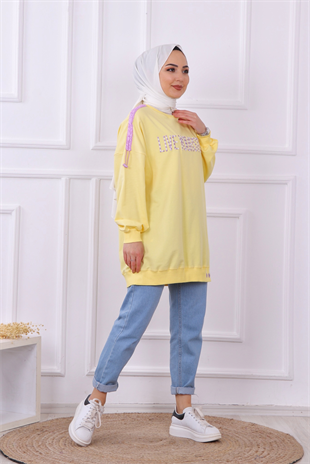 Önü Live Yourstyle Yazılı Sweat Sarı
