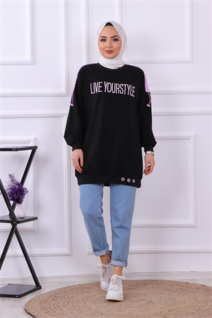 Önü Live Yourstyle Yazılı Sweat Siyah