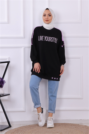 Önü Live Yourstyle Yazılı Sweat Siyah