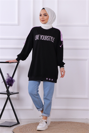 Önü Live Yourstyle Yazılı Sweat Siyah