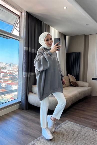 Önü Miu Miu Yazılı Sweat Gri 