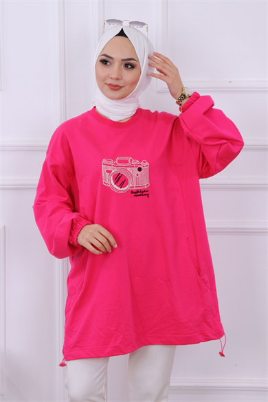 Önü Nakışlı Sweat Fuşya