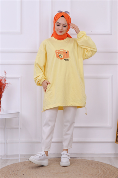 Önü Nakışlı Sweat Sarı