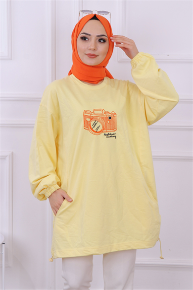 Önü Nakışlı Sweat Sarı