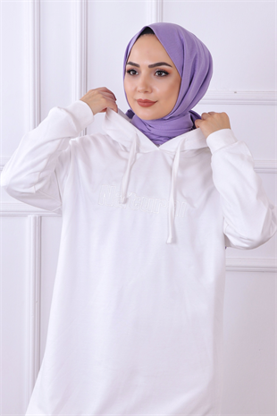 Önü Natural Yazılı Sweat Beyaz