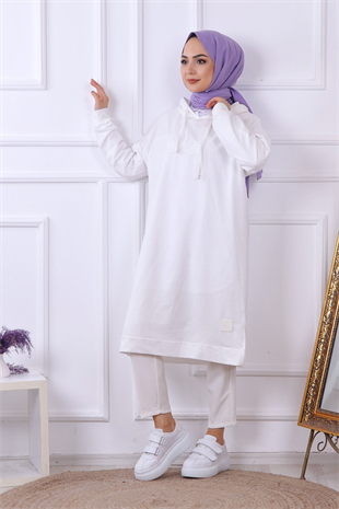 Önü Natural Yazılı Sweat Beyaz