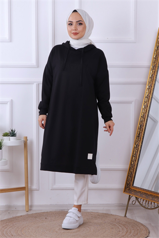 Önü Natural Yazılı Sweat Siyah
