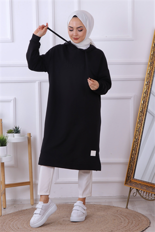 Önü Natural Yazılı Sweat Siyah