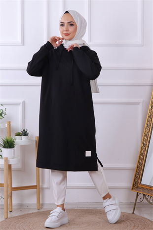 Önü Natural Yazılı Sweat Siyah