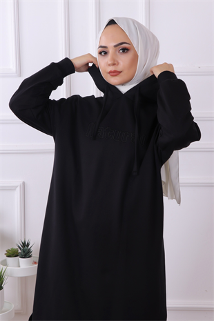 Önü Natural Yazılı Sweat Siyah
