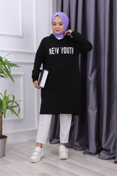 Önü New Youth Yazılı Sweat Siyah