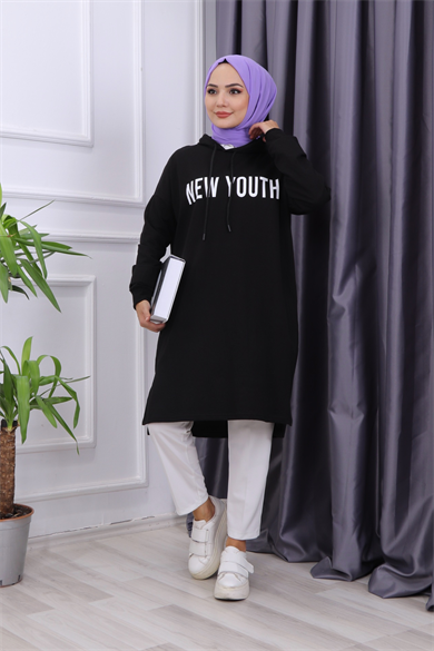 Önü New Youth Yazılı Sweat Siyah