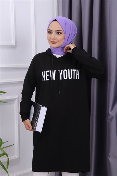 Önü New Youth Yazılı Sweat Siyah