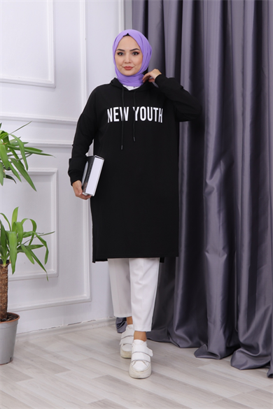 Önü New Youth Yazılı Sweat Siyah