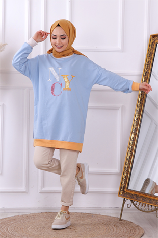 Önü Nyc Yazılı Sweat Mavi