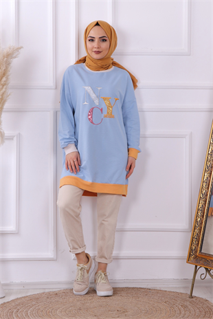 Önü Nyc Yazılı Sweat Mavi