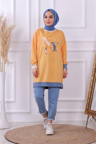 Önü Nyc Yazılı Sweat Sarı