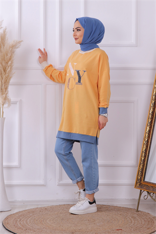 Önü Nyc Yazılı Sweat Sarı