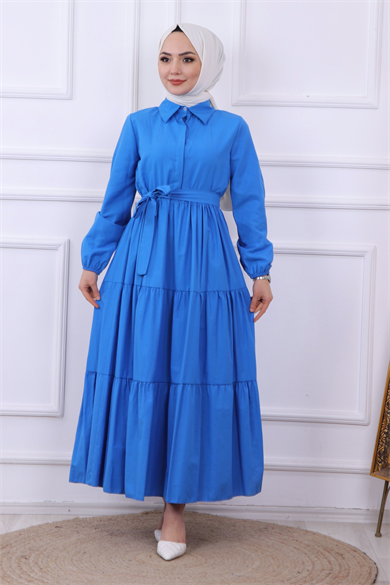 Önü Patlı Elbise Mavi