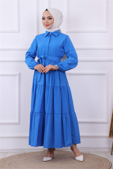 Önü Patlı Elbise Mavi