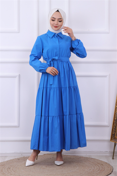 Önü Patlı Elbise Mavi