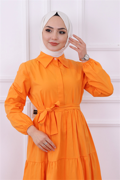 Önü Patlı Elbise Turuncu