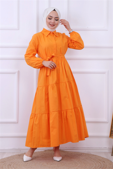 Önü Patlı Elbise Turuncu