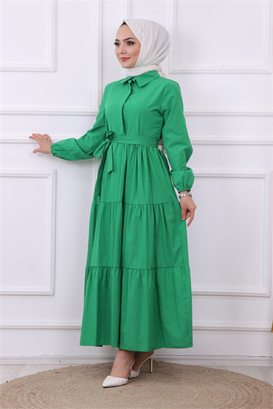 Önü Patlı Elbise Yeşil